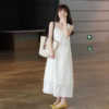 米白色无袖背心蕾丝2024夏气质(夏气质，)小个子中长裙子度假宽松连衣
