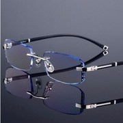 防蓝光辐射眼镜男上班电脑护目，看手机钻石切边平光镜无框近视眼镜