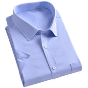夏海螺(夏海螺)男短袖衬衫白蓝条纹职业工装，半袖衬衣品牌商务绿叶修身免烫