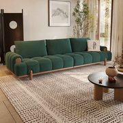 奶油风布艺泡芙沙发复古客厅，现代简约绿色，猫抓布小户型直排沙发