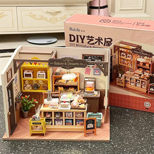 若来贝卡的面包店，diy手工小屋房子模型，别墅积木街景女孩礼物玩具