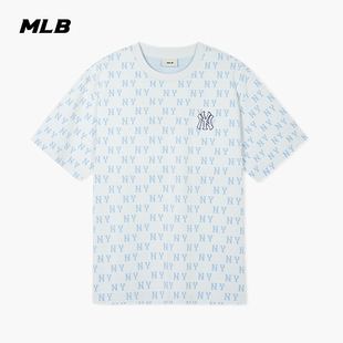 MLB 男女情侣老花系列T恤刺绣logo百搭短袖24夏季TSM12