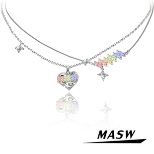 MASW麻秀小众设计高级感多层彩钻爱心双层叠带项链多巴胺彩色颈链
