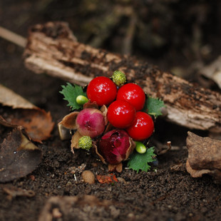 森林系森女手工作情人，节玫瑰干花永生花红色浆果发夹发饰