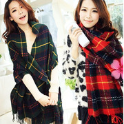 时尚韩国秋冬女经典，英伦格子围巾学院，风仿羊绒混纺毛线加厚披肩