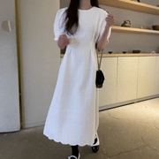 尺寸已更新 韩国小香风气质收腰波浪边裙摆泡泡袖连衣裙女装