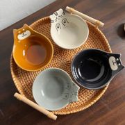 日式卡通浮雕陶瓷碗，家用酱料碟勺子调料碟，调味碟小碗味碟