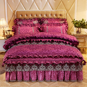 韩版珊瑚绒加厚4四件套天鹅绒夹棉床裙2.2床罩双面绒冬季深紫色