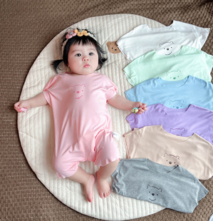 超萌莫代尔棉0一6月新生婴儿连体，衣服短袖夏装，女宝宝夏季睡衣a类3