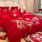 高档中式龙凤结婚四件套大红色，床单床笠被套刺绣，喜被婚庆床上用品