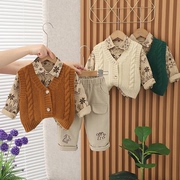 儿童秋装毛衣马甲三件套婴儿0-4岁洋气春秋衬衫衣服男童2宝宝套装