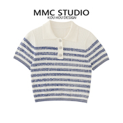 mmc2024夏海军(夏海军)条纹，polo领针织衫短袖t恤设计感小香风上衣女