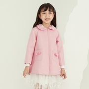 女童外套2024年秋冬粉色羊毛呢，上衣洋气娃娃领甜美厚公主风衣