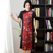 女装妈妈装2023年气质中国风传统优雅花色大码连衣裙