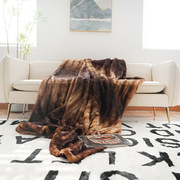 棕色横条过渡色仿皮草毛绒毛毯欧式简约床上保暖盖毯客厅沙发搭毯