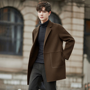 男士羊毛呢子外套，单排扣大衣中长款韩版冬季加厚高级感痞帅风衣
