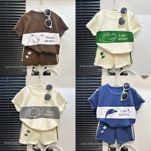 2024儿童短袖套装条纹女童男童t桖夏季宝宝婴儿衣服韩版童装