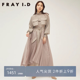 frayi.d秋冬高领针织，收腰百褶雪纺长款连衣裙fwno215079