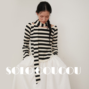 solocoucou索乐新中式黑白条纹，针织长袖女2023小众高级感毛衣