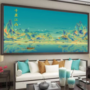 蒙娜丽莎十字绣千里江山图蓝色版十字绣，2022线绣客厅，大幅风景