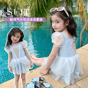 泳衣女款儿童夏季2024韩版时髦连体泳装女童甜美蕾丝游泳衣潮