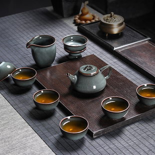 青瓷功夫茶具套装，泡茶三才盖碗茶杯茶壶整套龙泉冰裂陶瓷复古家用