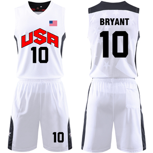 10号科比usa梦之队梦，十美国国家队篮球，比赛训练服套装定制印刷