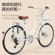 永久通勤复古自行车变速女款成人，女式日本轻便大学生城市上班代步