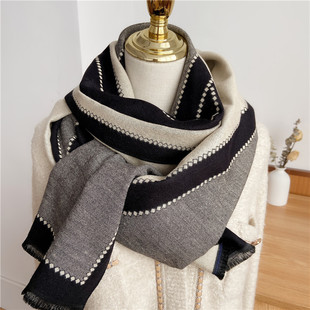 韩国设计师款冬季拼色双面仿羊绒围巾披肩两用保暖仿羊毛围脖女