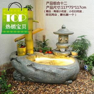 极速装饰品日式循环新中式a流水景观茶台竹子摆设水槽家庭石磨大
