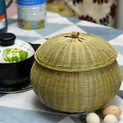 茶叶罐竹编收纳盒有盖家，用竹制品带盖子竹篮围棋篮手编筐茶饼盒