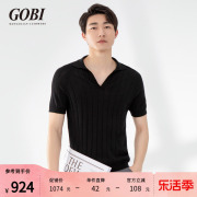 gobi戈壁春夏薄款时尚套头翻领，羊绒真丝男式短袖，针织polo衫上衣