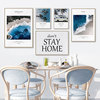 北欧风格客厅装饰画沙发，背景壁画蓝色海洋风景，现代简约无框挂画
