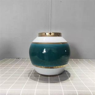 高档新中式电镀陶瓷花瓶白墨绿轻奢创意摆件客厅插干花花器家居装