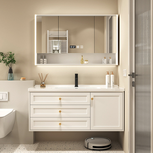 浴室柜组合陶瓷一体盆实木，洗手洗脸盆柜，智能卫生间洗漱台现代简约