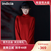 indicia高领100%羊毛连衣裙红色毛衣裙(毛衣裙)冬季女装3d110lq512