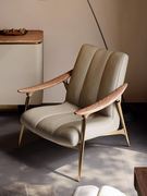 意式轻奢设计师真皮沙发椅高端别墅北美白蜡木单人椅创意真皮沙发