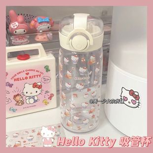 hellokitty夏季吸管塑料水杯女学生日式可爱超萌玉桂狗可爱随手杯