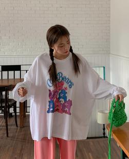 韩国特大码女装胖mm春装可爱卡通图案圆领宽松长袖T恤330