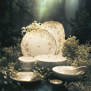 日本narumi鸣海remembrance系列，4人份中餐组合(18头)骨瓷釉中彩