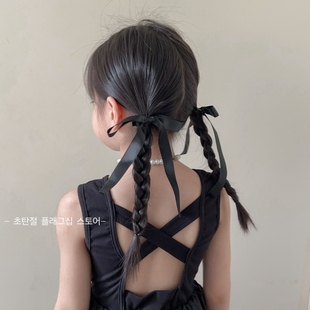 韩国黑色高级感儿童，蝴蝶结发夹发圈洋气，小女孩双马尾头绳头饰发卡