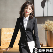 西装套装女春秋长袖小个子短款修身大学生职业正装面试黑西服外套