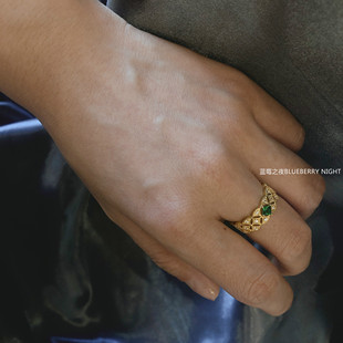 重磅祖母绿宝石蕾丝西洋，复古宫廷戒指首饰，镂空高贵冷淡风个性