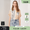 XG/雪歌XH221053B473创意印花拼接卡其色短袖衬衫修身休闲上衣女