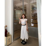 YUYUK 2023夏季简约白色钉扣设计感短袖上衣半身裙气质套装