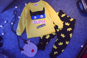宝宝加绒家居服套装Q8黄色蝙蝠侠婴儿秋冬季男童抓绒卡通圆领衣服