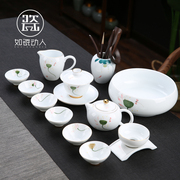如瓷动人手绘功夫茶具，套装家用客厅白瓷盖碗泡，茶杯茶壶泡茶高档