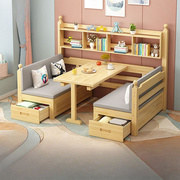 沙发床多功能家用可折叠客厅，双人坐卧两用带书桌，储物柜实木沙发床