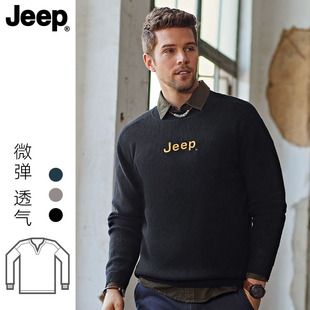 jeep吉普2023年秋季套头长袖针织衫男士，线衫圆领毛衣刺绣男潮