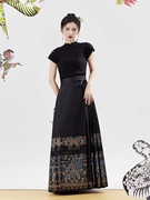 新中式黑色马面裙女2023春夏重工改良半身裙国风通勤长裙套装